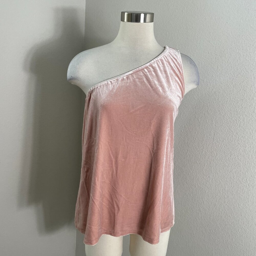 NEW $118 French Connection XS Aurore Velvet One Shoulder Top Rose Pink Blouse